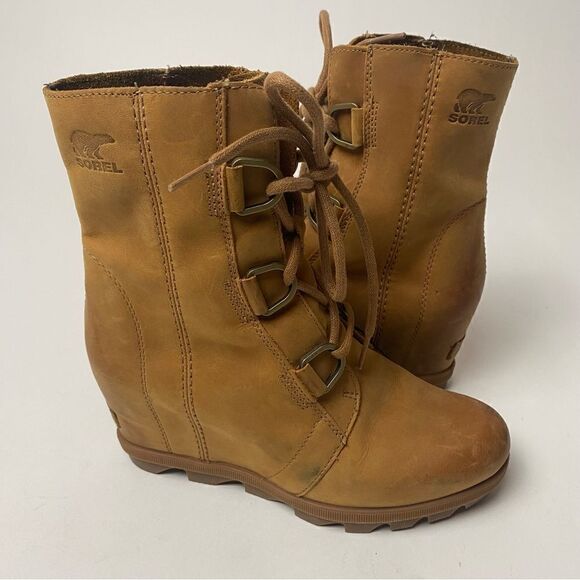 Sorel Joan of Arctic Lace Up Wedge Lexie Wedge Elk Brown Leather 7